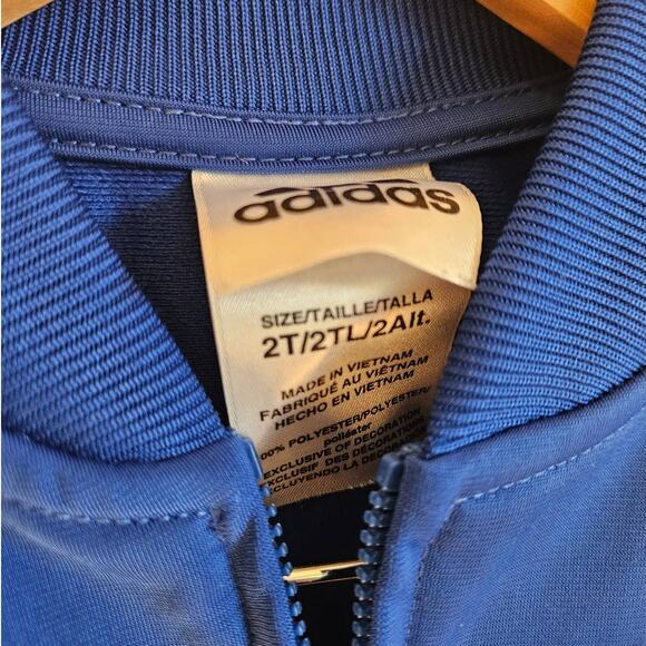 Adidas Boy's Sweatshirt Full Zip Blue White Size 2T - Picture 4 of 5
